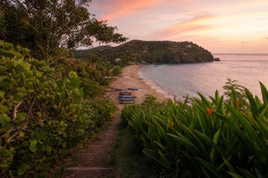 Path from Almond Tree Cottage down to Castara Bay at dusk