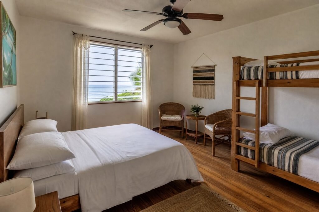 Family Suite with a double bed, bunk beds and a sitting area