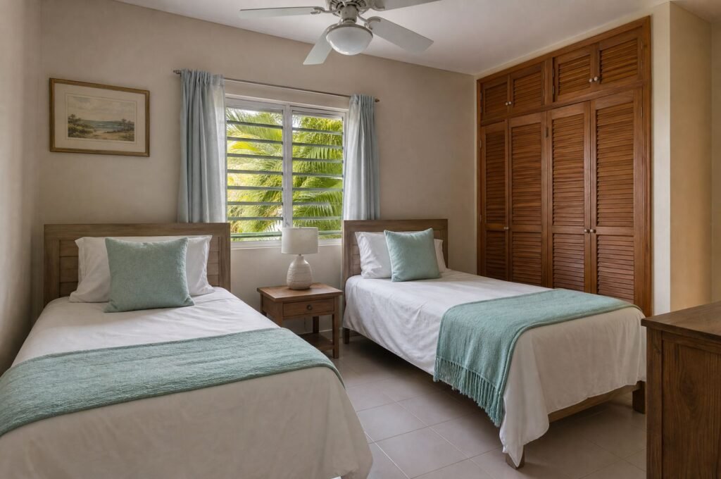 Second bedroom at Hummingbird Apartment with twin beds
